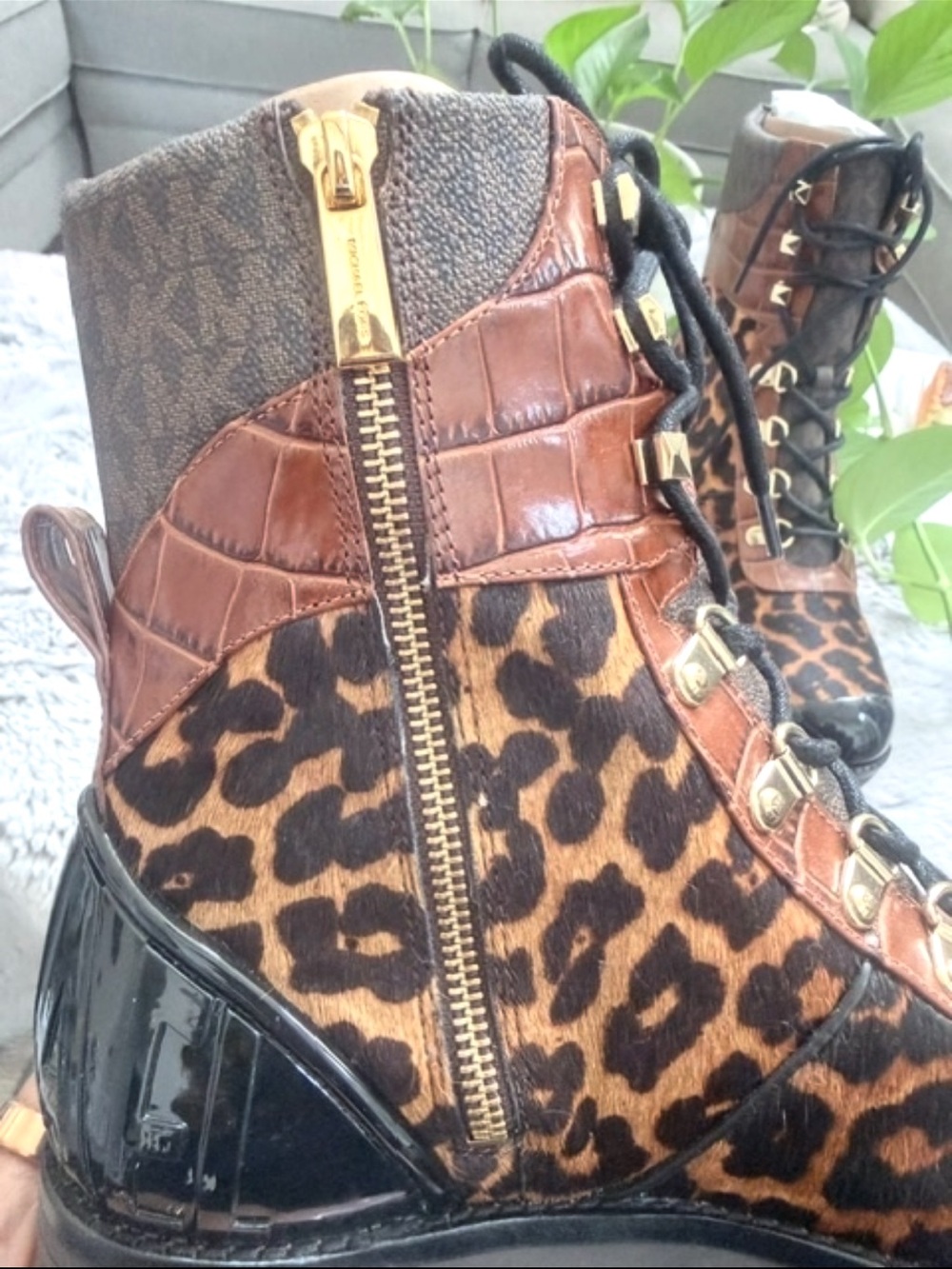 Michael Kors Khloe Mixed-Media Combat Boots - Picture 3 of 10
